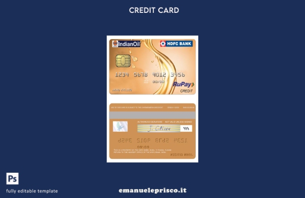 modello di carta di credito RuPay India IndianOil HDFC Bank stile verificato