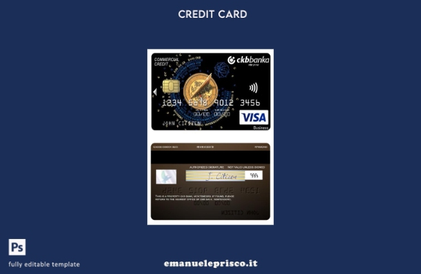 modello di carta di credito aziendale per visto Montenegro CKB Bank in stile ver