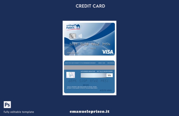 modello di carta di credito classico per visto Kuwait NBK Bank in stile verifica