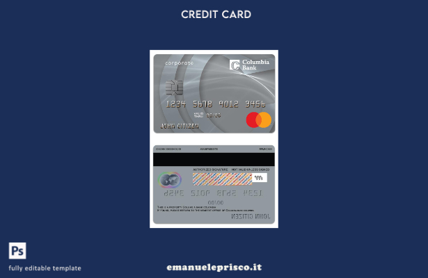 modello di carta di credito commerciale USA Columbia Bank Mastercard in stile ve