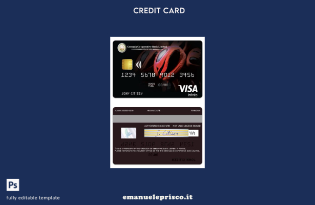 modello di carta di credito infinito con visto limitato Grenada Co operative Ban
