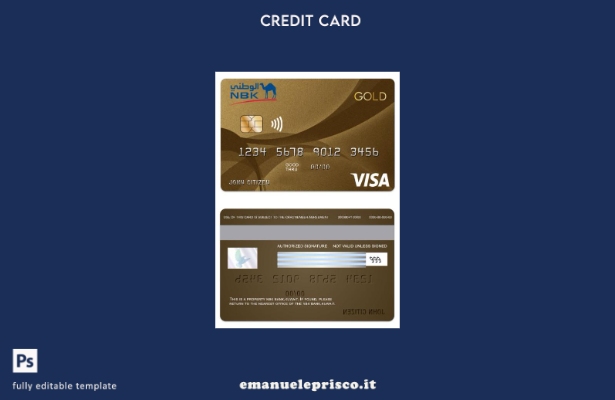 modello di carta di credito oro visto Kuwait NBK Bank stile verificato
