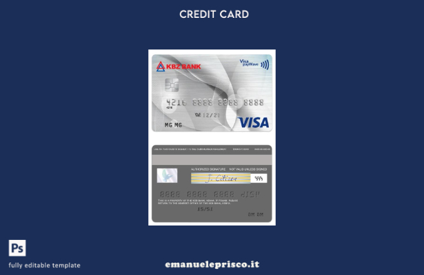 modello di carta di credito visto MPU Myanmar KBZ Bank in stile verificato