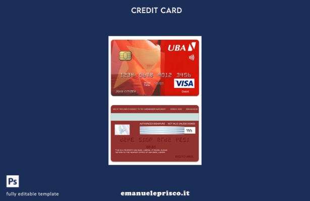 modello di carta di debito classico per visto Liberia UBA Bank in stile verifica