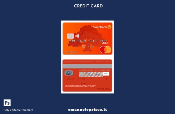 modello di carta di debito mastercard svedese SwedBank in stile verificato