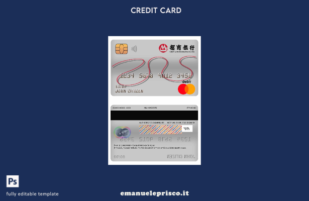 modello di carta di debito principale China Merchants Bank in stile verificato