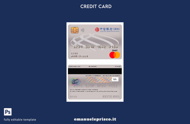modello di carta di debito principale della banca China Citic Bank Corp in stile