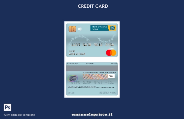 modello di carta di debito principale della banca Cyprus Bank of Cyprus in stile