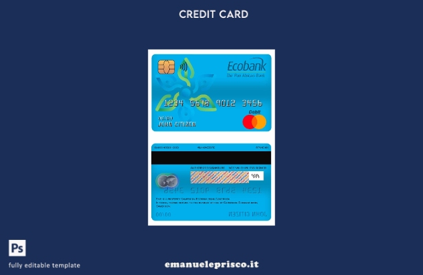 modello di carta di debito principale della banca Ecobank Camerun stile verifica