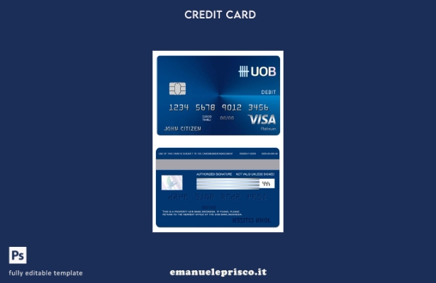 modello di carta di debito regolare per visto bancario Indonesia UOB in stile ve