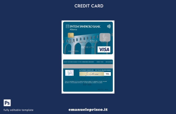 modello di carta di debito visto Albania Intesa Sanpaolo Bank in stile verificat