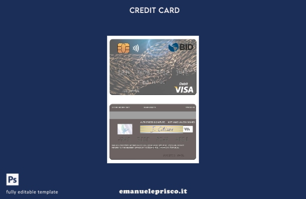 modello di carta di debito visto Banco BID della Repubblica Dominicana in stile