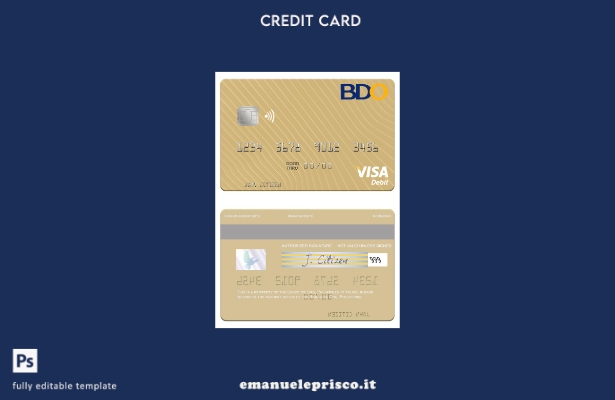 modello di carta di debito visto Banco de Oro Filippine stile verificato