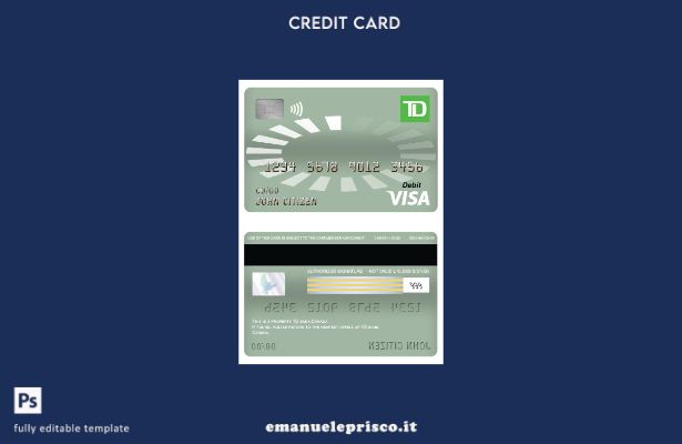 modello di carta di debito visto Canada TD in stile verificato