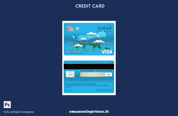 modello di carta di debito visto Ecobank Repubblica Centrafricana stile verifica