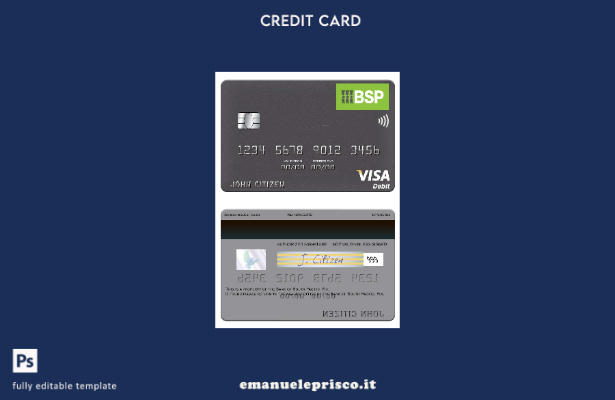 modello di carta di debito visto Fiji Bank of South Pacific in stile verificato