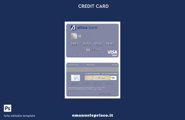 modello di carta di debito visto Grecia Attica Bank in stile verificato