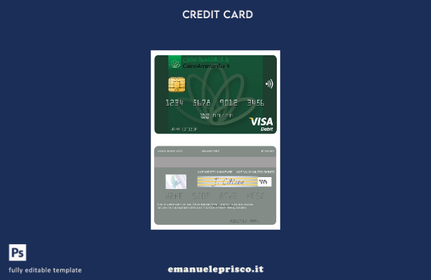 modello di carta di debito visto Jordan Cairo Amman Bank in stile verificato