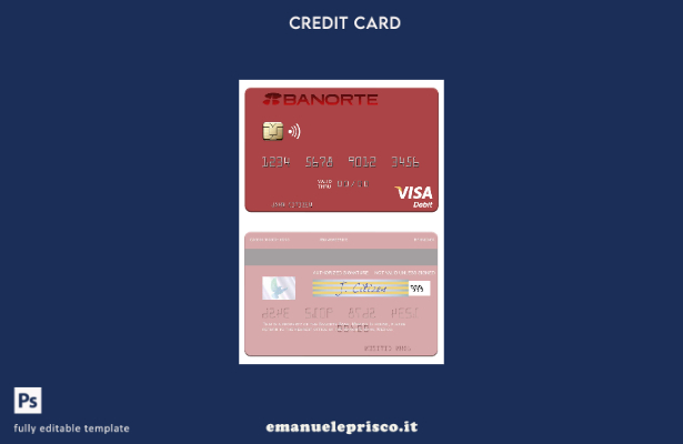modello di carta di debito visto Mexico Banorte Bank in stile verificato