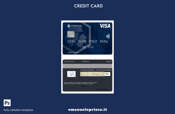 modello di carta di debito visto Monaco Bank of Monaco in stile verificato