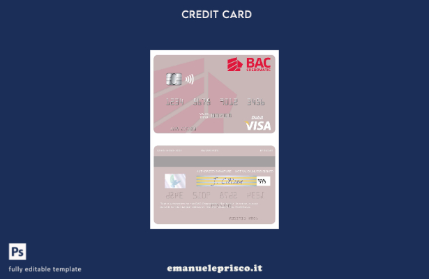 modello di carta di debito visto Nicaragua BAC Credomatic in stile verificato