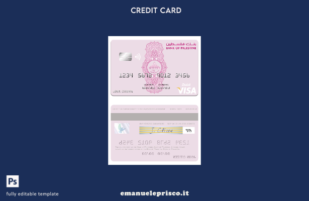modello di carta di debito visto Palestine Bank of Palestine in stile verificato