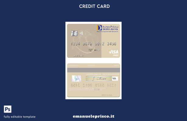 modello di carta di debito visto Qatar Doha Bank in stile verificato