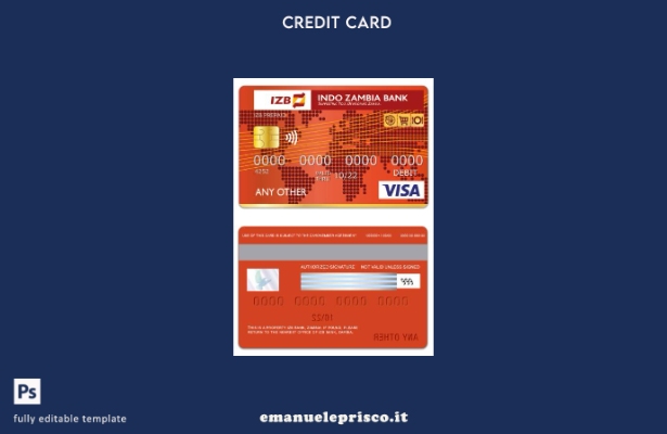 modello di carta di debito visto Zambia IZB Bank in stile verificato