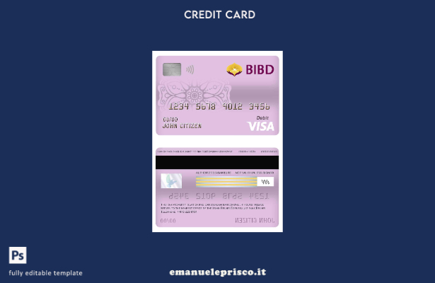 modello di carta di debito visto bancario Brunei Bank Islam stile verificato Bru