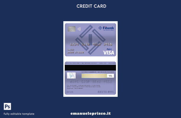 modello di carta di debito visto bancario Bulgaria Fibank in stile verificato