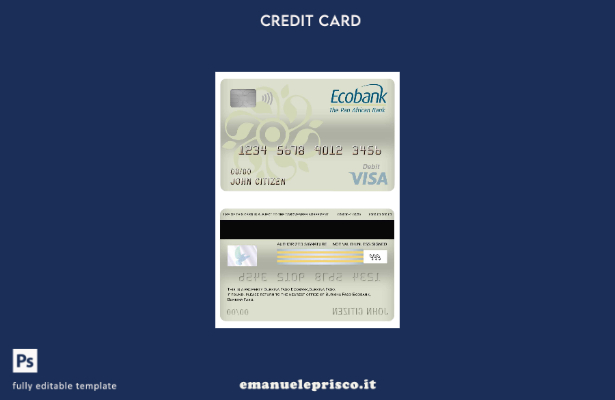 modello di carta di debito visto bancario Burkina Faso Ecobank stile verificato
