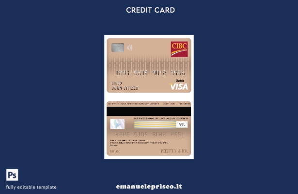 modello di carta di debito visto bancario Canada CIBC in stile verificato