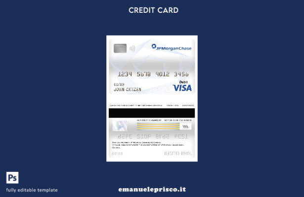 modello di carta di debito visto bancario Canada JP Morgan Chase in stile verifi