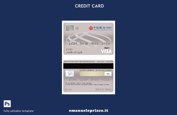 modello di carta di debito visto bancario China Citic Bank Corp in stile verific