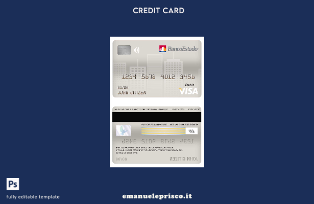 modello di carta di debito visto bancario Cile Banco del Estado de Chile in stil