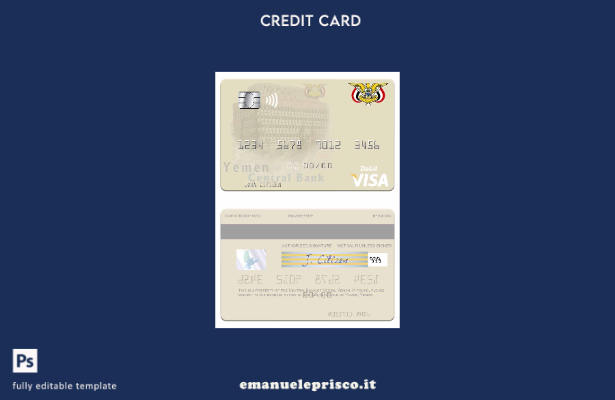 modello di carta di debito visto della Banca Centrale dello Yemen in stile verif