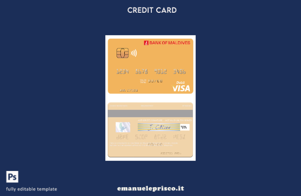modello di carta di debito visto della Banca delle Maldive in stile verificato