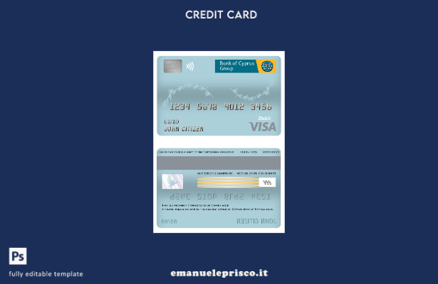 modello di carta di debito visto della Banca di Cipro in stile verificato