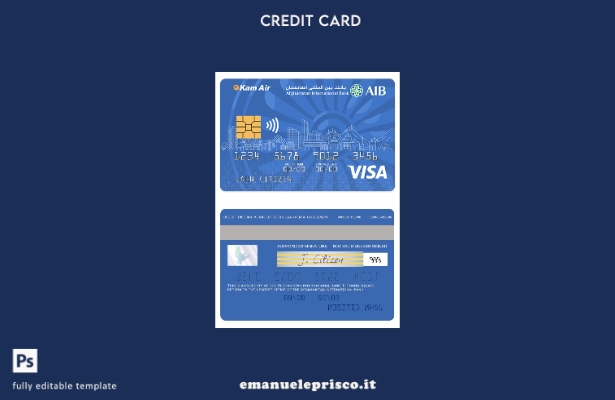 modello di carta di visto bancario internazionale per l'Afghanistan in stile ver