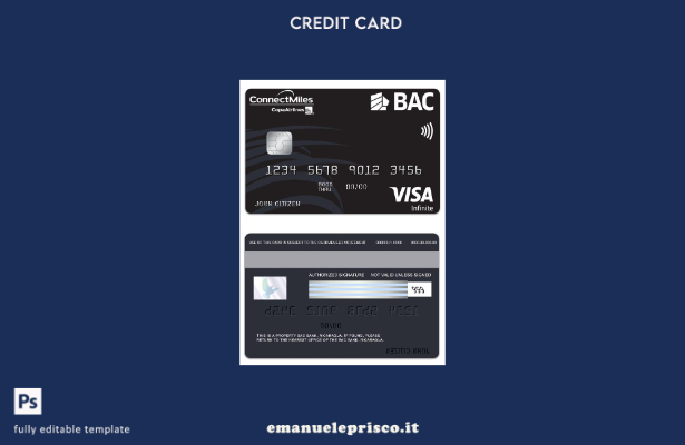 modello di carta infinita per visto Nicaragua BAC Bank in stile verificato