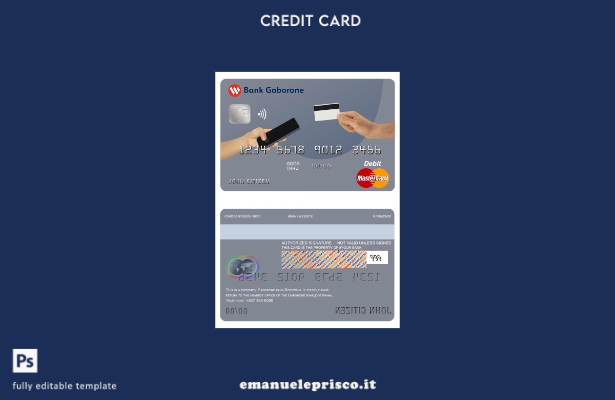 modello di carta mastercard Botswana Bank Gaborone in stile verificato