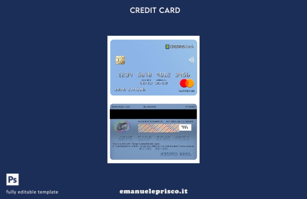 modello di carta mastercard bancaria Albania Credins in stile verificato