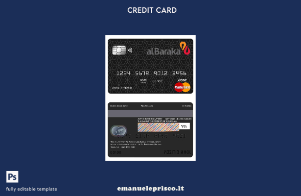 modello di carta mastercard bancaria Bahrain Al Baraka in stile verificato