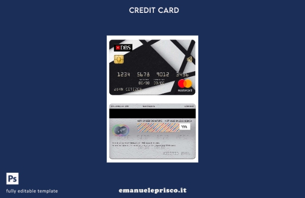 modello di carta mastercard bancaria DBS di Singapore in stile verificato