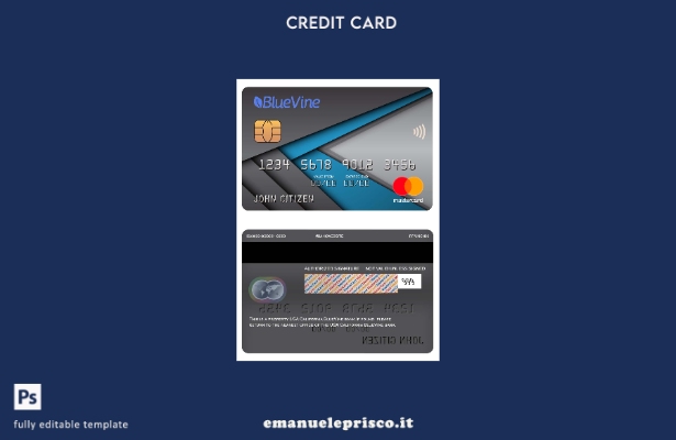 modello di carta mastercard bancaria USA California BlueVine in stile verificato
