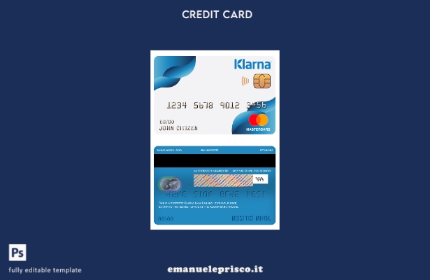 modello di carta mastercard della banca finlandese Klarna in stile verificato
