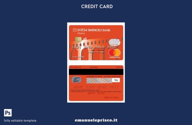 modello di carta mastercard di addebito bancario Albania Intesa Sanpaolo in stil