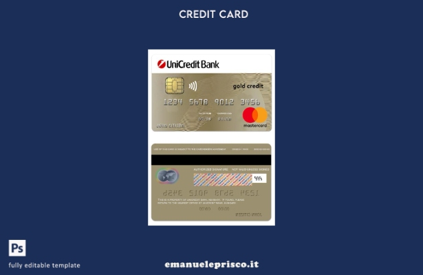 modello di carta mastercard di credito oro UniCredit Bank in stile verificato Un