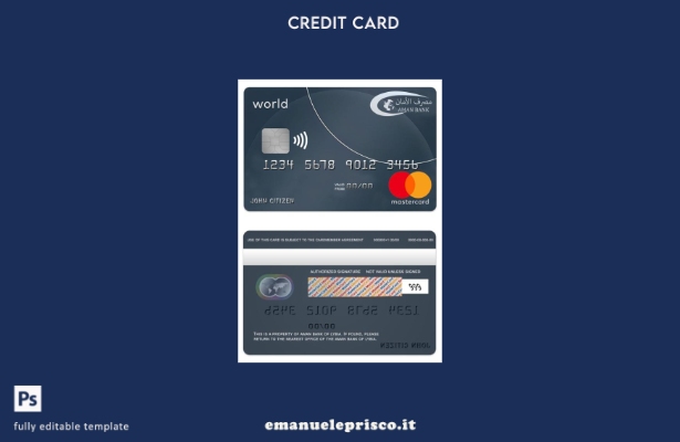 modello di carta mondiale Mastercard Libia Aman Bank in stile verificato