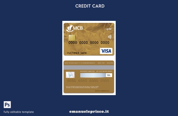 modello di carta oro di credito visto Seychelles MCB Bank in stile verificato